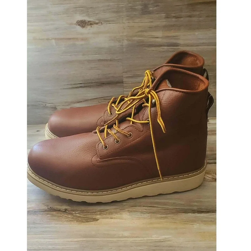 Handpoint Mens Brown Leather Moc Toe Work Boots EVA Wedge Sole CK307 Size‎ 14